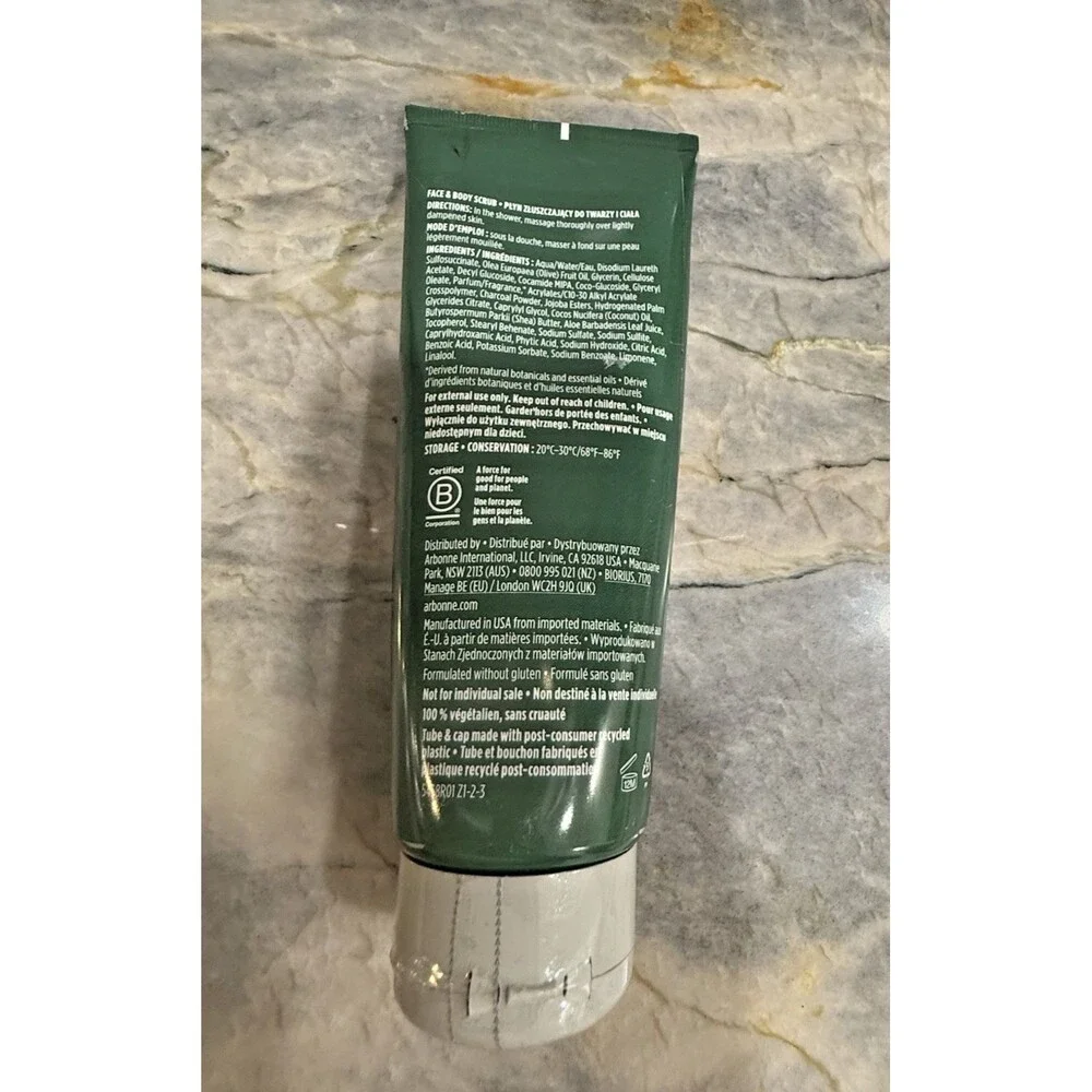 Arbonne Charcoal Exfoliating Face Body Scrub Jojoba Beads 8oz / 237mL New Sealed